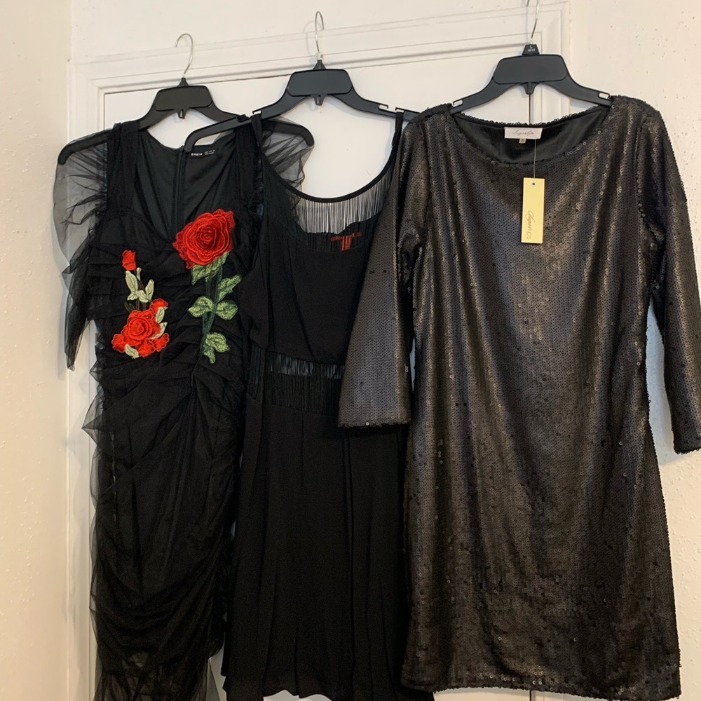 SHEIN Black Sequin Long Sleeve Sheath Dress